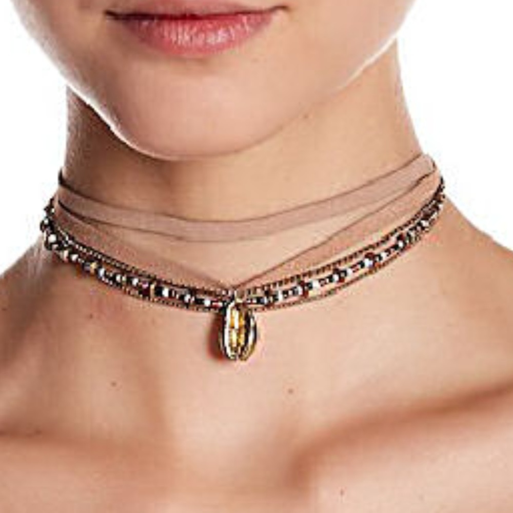 NWT Vegan Suede Gold Bead Choker NEW & Gift Boxed